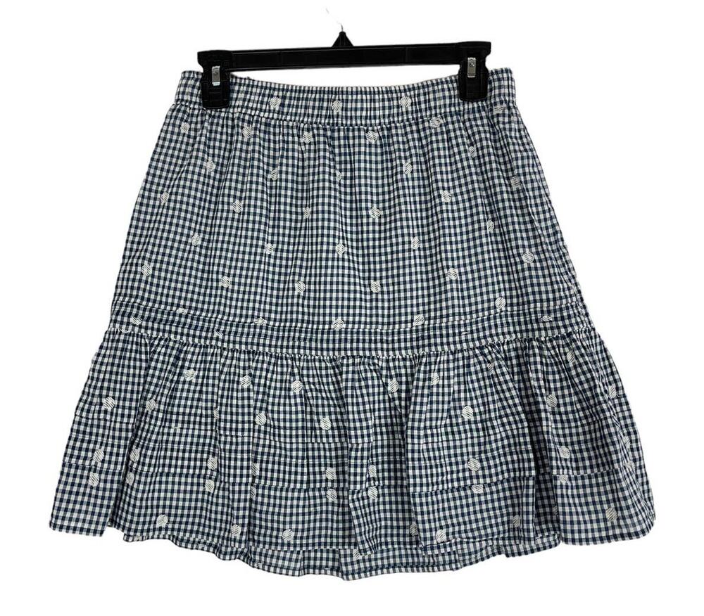 Madewell skirt gingham embroidered tiered pull on